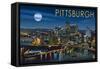 Pittsburgh, Pennsylvania - Skyline at Night-Lantern Press-Framed Stretched Canvas