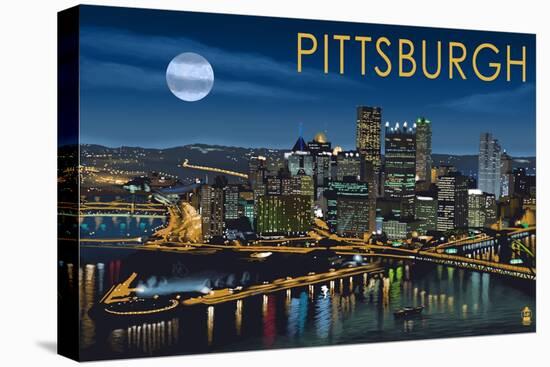 Pittsburgh, Pennsylvania - Skyline at Night-Lantern Press-Stretched Canvas