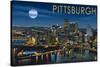 Pittsburgh, Pennsylvania - Skyline at Night-Lantern Press-Stretched Canvas