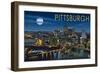 Pittsburgh, Pennsylvania - Skyline at Night-Lantern Press-Framed Art Print