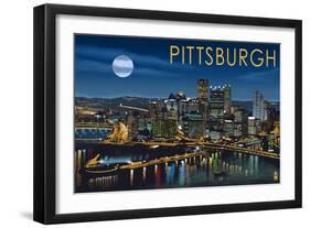 Pittsburgh, Pennsylvania - Skyline at Night-Lantern Press-Framed Art Print