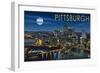 Pittsburgh, Pennsylvania - Skyline at Night-Lantern Press-Framed Art Print