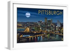 Pittsburgh, Pennsylvania - Skyline at Night-Lantern Press-Framed Art Print