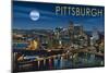 Pittsburgh, Pennsylvania - Skyline at Night-Lantern Press-Mounted Art Print