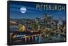 Pittsburgh, Pennsylvania - Skyline at Night-Lantern Press-Framed Stretched Canvas