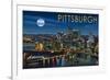 Pittsburgh, Pennsylvania - Skyline at Night-Lantern Press-Framed Art Print