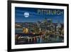 Pittsburgh, Pennsylvania - Skyline at Night-Lantern Press-Framed Art Print