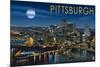 Pittsburgh, Pennsylvania - Skyline at Night-Lantern Press-Mounted Art Print