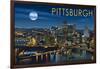 Pittsburgh, Pennsylvania - Skyline at Night-Lantern Press-Framed Art Print