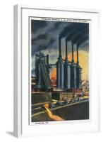 Pittsburgh, Pennsylvania - Steel Mill Scene at Night-Lantern Press-Framed Art Print