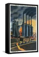 Pittsburgh, Pennsylvania - Steel Mill Scene at Night-Lantern Press-Framed Stretched Canvas