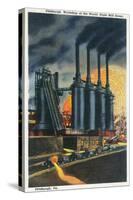 Pittsburgh, Pennsylvania - Steel Mill Scene at Night-Lantern Press-Stretched Canvas