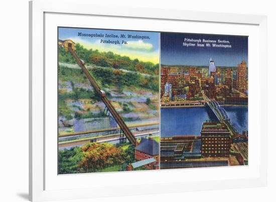 Pittsburgh, Pennsylvania - View of Monongahela Incline on Mt. Washington-Lantern Press-Framed Art Print