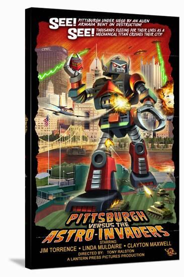 Pittsburgh, Pennsylvania Vs. the Astro Invaders-Lantern Press-Stretched Canvas