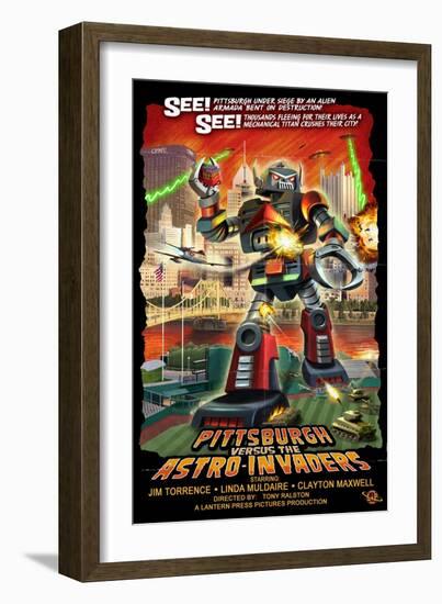 Pittsburgh, Pennsylvania Vs. the Astro Invaders-Lantern Press-Framed Art Print
