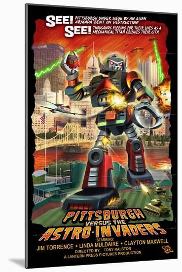 Pittsburgh, Pennsylvania Vs. the Astro Invaders-Lantern Press-Mounted Art Print