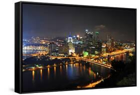 Pittsburgh's Skyline at Night Viewed from the Duquesne Incline-Gino Santa Maria-Framed Stretched Canvas