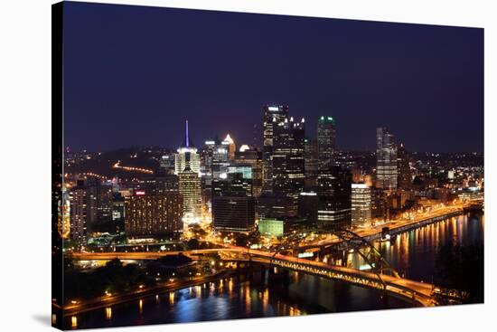 Pittsburgh's Skyline from Mount Washington at Night.-Zigi-Stretched Canvas