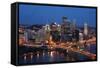 Pittsburgh's Skyline from Mount Washington at Night.-Zigi-Framed Stretched Canvas