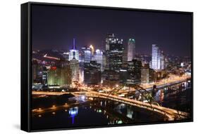 Pittsburgh's Skyline from Mount Washington at Night.-Zigi-Framed Stretched Canvas