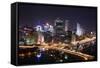 Pittsburgh's Skyline from Mount Washington at Night.-Zigi-Framed Stretched Canvas