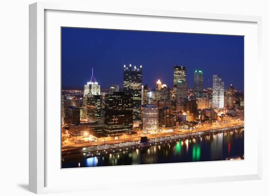 Pittsburgh's Skyline from Mount Washington at Night.-Zigi-Framed Photographic Print