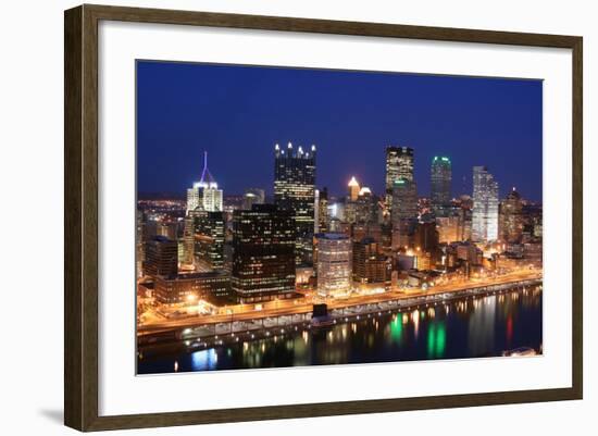 Pittsburgh's Skyline from Mount Washington at Night.-Zigi-Framed Photographic Print