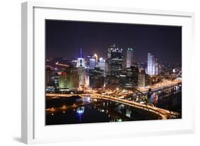 Pittsburgh's Skyline from Mount Washington at Night.-Zigi-Framed Photographic Print