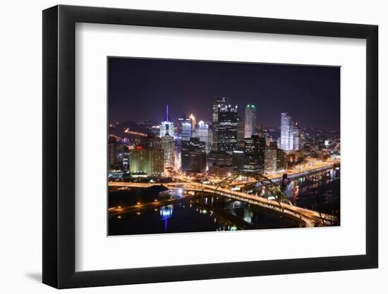 Pittsburgh's Skyline from Mount Washington at Night.-Zigi-Framed Photographic Print