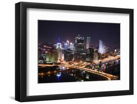 Pittsburgh's Skyline from Mount Washington at Night.-Zigi-Framed Photographic Print