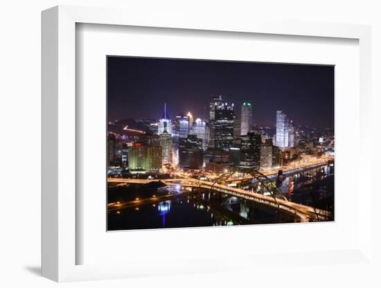 Pittsburgh's Skyline from Mount Washington at Night.-Zigi-Framed Photographic Print