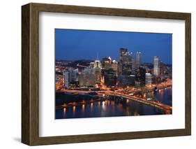 Pittsburgh's Skyline from Mount Washington at Night.-Zigi-Framed Photographic Print