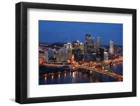 Pittsburgh's Skyline from Mount Washington at Night.-Zigi-Framed Photographic Print