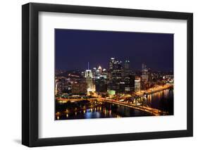 Pittsburgh's Skyline from Mount Washington at Night.-Zigi-Framed Photographic Print