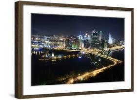 Pittsburgh's Skyline from Mount Washington at Night.-Zigi-Framed Photographic Print