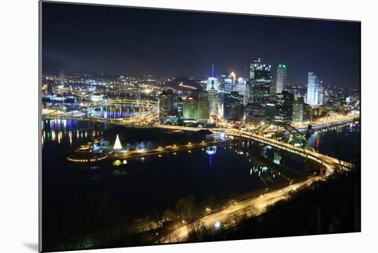 Pittsburgh's Skyline from Mount Washington at Night.-Zigi-Mounted Photographic Print