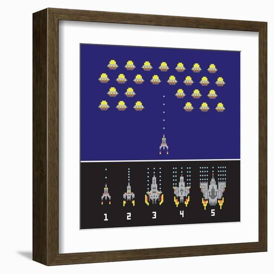 Pixel Art Style Space War and Spaceship Game Upgrades Vector Set-dmitriylo-Framed Art Print