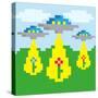 Pixel Vector Landscape with UFO-Droidworker-Stretched Canvas