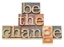 Be The Change - Inspiration Concept - In Vintage Letterpress Wood Type Printing Blocks-PixelsAway-Art Print