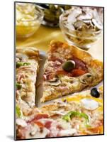 Pizza with a Slice Cut and Pizza Ingredients-null-Mounted Photographic Print