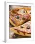 Pizza with Salami, Cheese and Olives, Pieces Cut-null-Framed Photographic Print