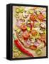 Pizza with Salami, Mushrooms, Tomatoes, Leek, Mozzarella and Chillis-Ira Leoni-Framed Stretched Canvas