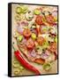 Pizza with Salami, Mushrooms, Tomatoes, Leek, Mozzarella and Chillis-Ira Leoni-Framed Stretched Canvas