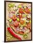 Pizza with Salami, Mushrooms, Tomatoes, Leek, Mozzarella and Chillis-Ira Leoni-Framed Photographic Print