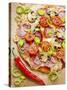 Pizza with Salami, Mushrooms, Tomatoes, Leek, Mozzarella and Chillis-Ira Leoni-Stretched Canvas