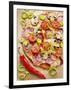 Pizza with Salami, Mushrooms, Tomatoes, Leek, Mozzarella and Chillis-Ira Leoni-Framed Photographic Print