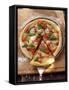 Pizza with Tomatoes, Cheese and Basil (Piece Cut)-Foodcollection-Framed Stretched Canvas