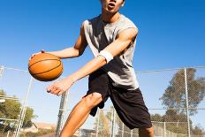 Handsome Male Playing Basketball Outdoor-PKpix-Photographic Print