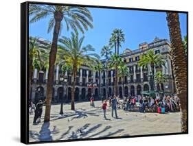 Placa Real in Barcelona with Palms and Sunshine-Markus Bleichner-Framed Stretched Canvas