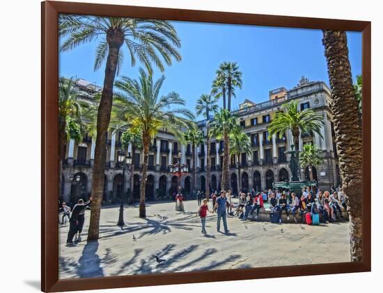 Placa Real in Barcelona with Palms and Sunshine-Markus Bleichner-Framed Art Print